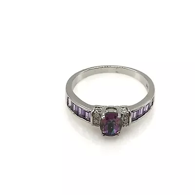 925 Sterling Silver Mystic Topaz Purple Clear CZ Ring Size 8 • $42.99