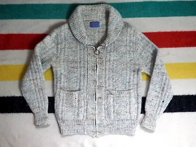 VTG 60s Pendleton Virgin Wool Beige Zip Pocket USA Cardigan Sweater Lebowski M • $196.47