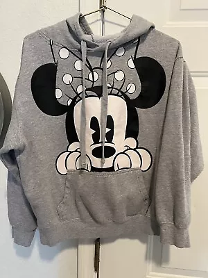 Minnie Mouse Hoodie Peeking Pullover Sweatshirt Gray Disney Women Medium • $16