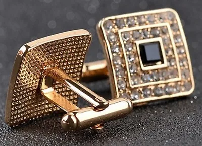 £7.95 • Buy Gold Black Stone Clear Diamante Square Rhinestone Cufflinks Shirt Wedding Uk  G