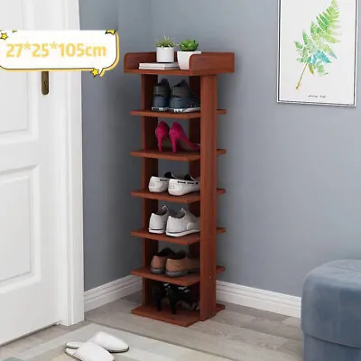 7 Tier Tall Shoe Footwear Rack Organiser Wooden Storage SHELVES Stand Shelf Unit • £16.14