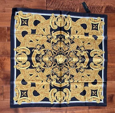 NWT VERSACE Large Square 100% Silk Scarf  Italy Gold • $129.99