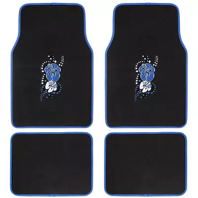 BDK Blue Hawaiian Summer Flower Car Floor Mats 4 PCS Aloha 4 PCS Set • $29.95