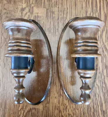 Wooden Wall Hanging Sconces  Candle Holde Pair Of Candle Holders VTG MCM • £14.45