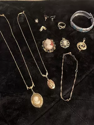 Vintage Costume Jewelry Lot Cameos Earrings Bracelets  • $29.99