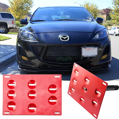 Set Front Bumper Tow Hook License Plate Mount Bracket Holder For Mazda 3 2014-18 • $24.99