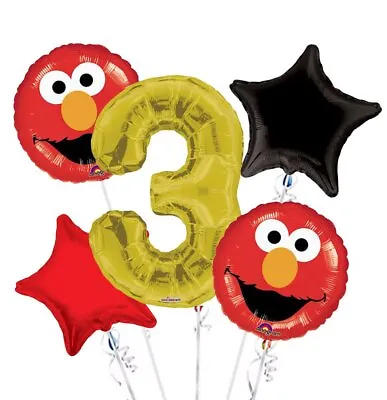 Sesame Street Elmo Balloon Bouquet 3rd Birthday 5 Pcs - Party Supplies • $12.44