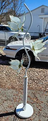 Vintage Hollywood Style Glass Lotus Flower Floor Lamp Light 3 Way Tall White HTF • $445