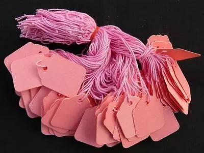 £3.99 • Buy 100 X 42mm X 27mm Pink Strung String Tags Swing Price Tickets Tie On Labels