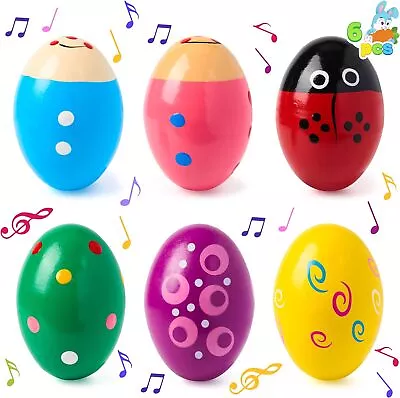 6 Pcs Maracas Egg Shakers Wooden Percussion Musical Shake Eggs Assorted Colors • $17.99