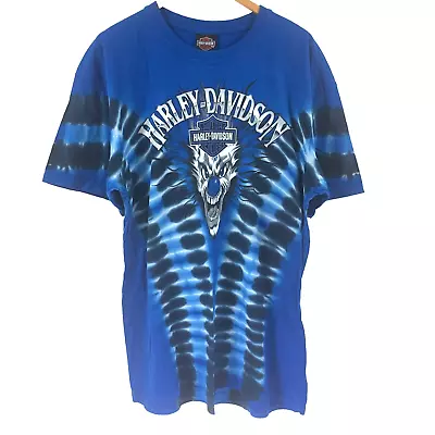 Harley Davidson T Shirt L Large Blue Motorcycles Orlando Florida Clown Tie Dye • £14.99