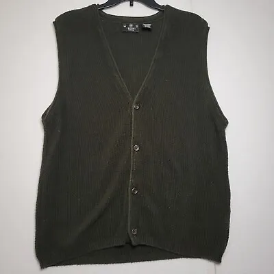 J. Riggings Men's Green Knit Vest Button Up V-Neck Size XL Ramie/Cotton Blend • $22.99