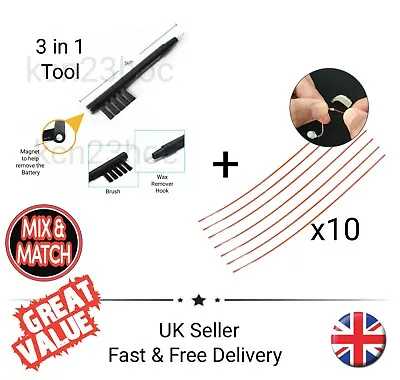 3 In 1 Hearing Aid Cleaning Tool & 10 Cleaning Rods Kit *Magnet Brush - Wax Loop • £3.39