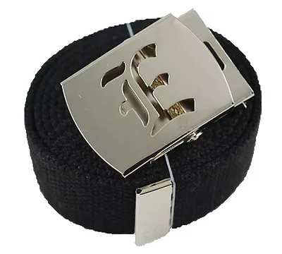 60  Initial Canvas Web Military Belt & Buckle BlackWhiteGrayBeige • $14.99