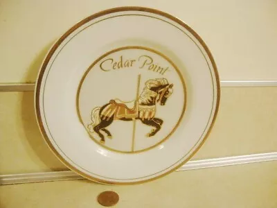 Vintage CEDAR POINT AMUSEMENT PARK Souvenir Plate Carousal Horse Gold Gilt! • $12.50