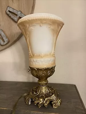 Vintage 1973 L&L WMC Tiffa Mini 8.5” Brass Lamp Cameo Glass Shade Light MCM • $50