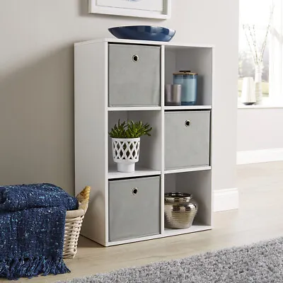 Storage Cube Shelves Bookcase Wooden Display Unit Organiser With Fabric Drawers • £13.99