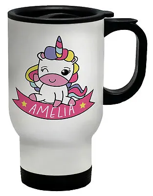 Personalised Winking Unicorn Animal Travel Mug Cup Gift • £12.99