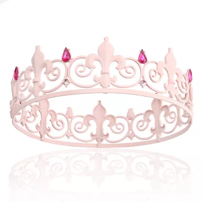 Royal Full King Crown Metal Crowns And Tiaras For Cosplay Wedding Party Pink • $18.99