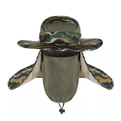 Mens Outdoor Bucket Sun Hat With Neck Flap Face Protector Wide Brim Fishing Cap • £13.39