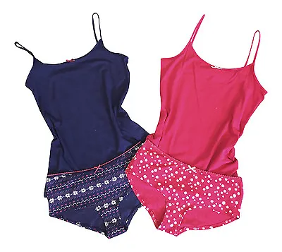 £6.99 • Buy Ladies Navy / Red Cotton Pyjamas Night Wear Cami Vest Top And Knickers Set