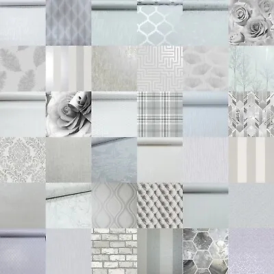 £7.95 • Buy Silver Grey Wallpaper Plain Luxury Glitter Metallic Modern Shiny Various Designs