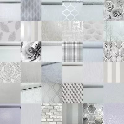 £7.95 • Buy Silver Grey Wallpaper Plain Luxury Glitter Metallic Modern Shiny Various Designs