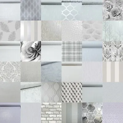 Silver Grey Wallpaper Plain Luxury Glitter Metallic Modern Shiny Various Designs • £9.95