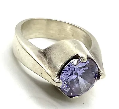 Mens Solid Art Deco Round Solitaire Purple CZ Sterling Silver 925 Ring Size 8 • $84