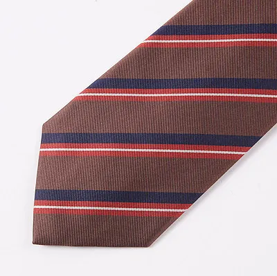 New E.MARINELLA NAPOLI Brown-Red-Navy Blue Ribbon Stripe Classic 3.5  Silk Tie • $99