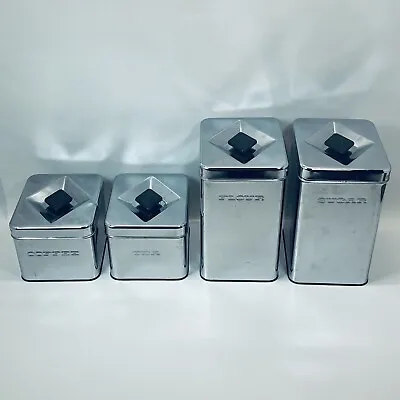 Vintage Chrome Queen MCM Metal Kitchen Canister Set Of 4 Flour Sugar Coffee Tea • $50