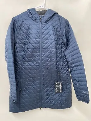 Eddie Bauer Womens L Cityscape Down Parka Quilted Jacket Twilight Blue Navy 0684 • $83.95