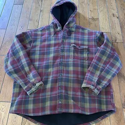 Wolverine Mens Flannel Jacket Adult XXL Lined Red Black Plaid Hoodie Snap Button • $11.25