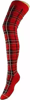 Girls Ladies Over The Knee Red Tartan Socks Thigh High Scottish Burns Night  • £6.99