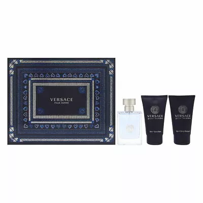 Versace Pour Homme For Men 3 PC Set 1.7 Oz EDT Spray Shampoo After Shave Balm • $64.90