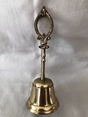 Brass Hand Bell - Solid Brass Vintage Long Handle W Fleur-De-Lis 7 In Tall • $14.25