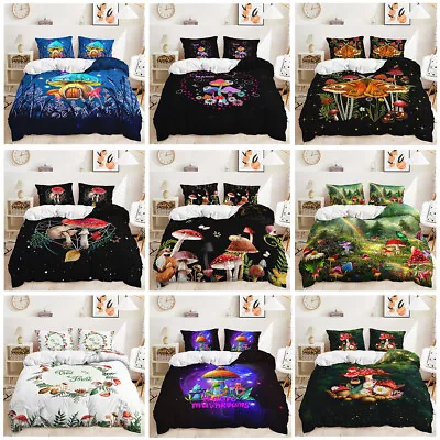 Magic Mushroom Forest Plants Cute Multicolour Doona Duvet Quilt Cover Set Gifts • £43.08