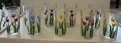 Vintage 1950s HAZEL ATLAS Kraft Swanky Swigs Tulip Juice Glasses Set Of 9 • $38.99