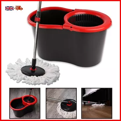 360° Rotating Magic Spin Floor Mop Bucket Set Microfibre With 2 Heads For Cleani • £4.99