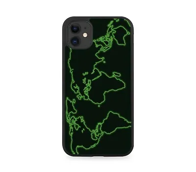 World Atlas Map Rubber Phone Case Cover Neon Green Outline Countrys Earth K878 • £13.90