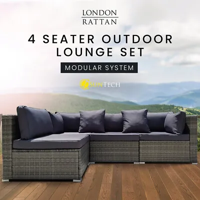 $614 • Buy 【EXTRA10%OFF】LONDON RATTAN Outdoor Lounge Setting 4 Seater Furniture Modular