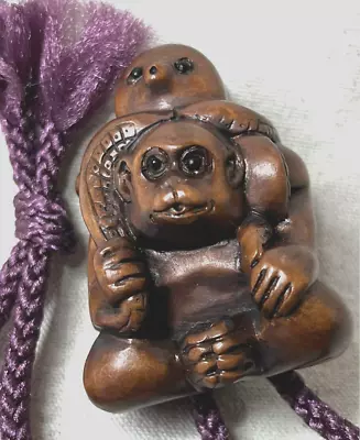 Octopus & Monkey Wood Carving Japanese Netsuke INRO KIMONO Ojime • £95.46