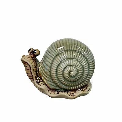 Vintage Art Pottery Snail Glazed Green Brown Figurine • £16