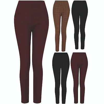 Womens Ladies Check Trousers Elasticated Waist Stretch Fit Patterned Sizes 8-18  • £7.95