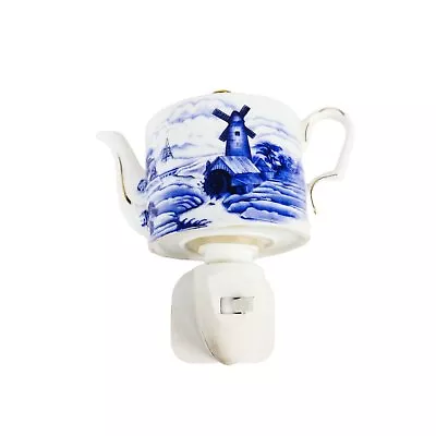 Ceramic Teapot Wall Lamp - Blue Tea Kettle Light - Small Windmill Cup 10cm~ • $91.92