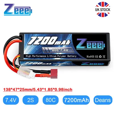 Zeee 7.4V 2S Lipo Battery Deans 7200mAh 80C For RC Car Helicopter Truck Boat • £34.99