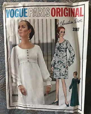 Vogue Paris Original Christian Dior 2087 Empire Dress Pattern - Sz 12 B34 H36 • $12.50