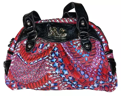 Kathy Van Zeeland  Red Blues And Black Abstract Bejeweled Handbag  Used • $32.90