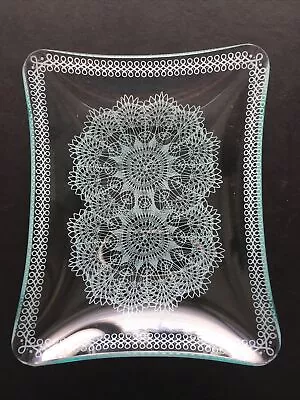 Chance Glass Small Rectangular Dish White Lace Design 14 X 10cm • £5.50