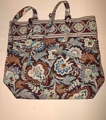 Vera Bradley Java Blue Toggle Tote Brown Turquoise White Floral Shoulder Bag • $25